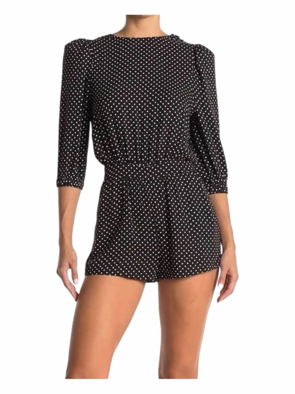 NWT! WeWoreWhat Black Polka Dot Balloon Sleeve Open V-Back Romper. Size 6.